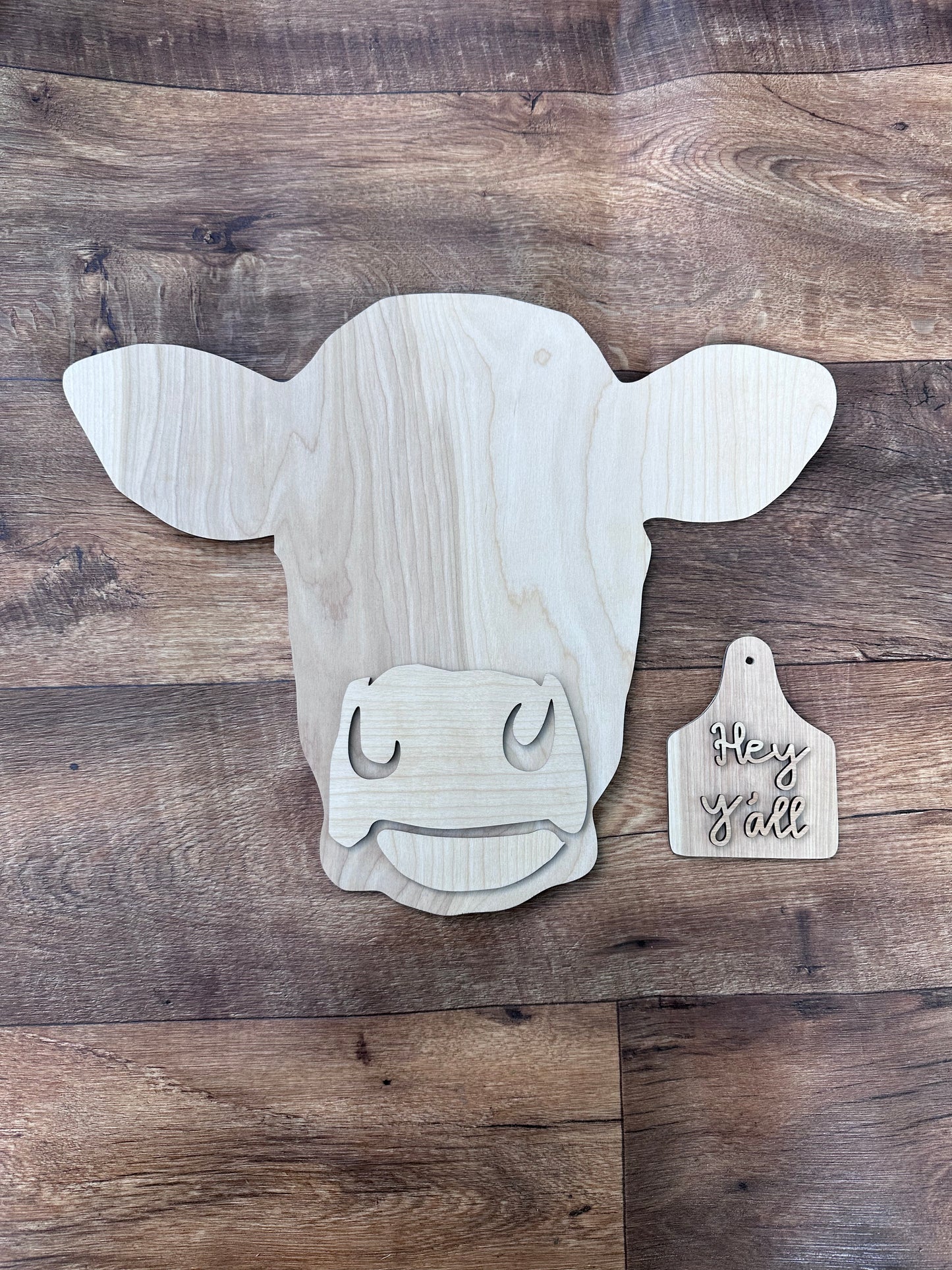 Birch plywood 1/4inch cow head with 3D lettering