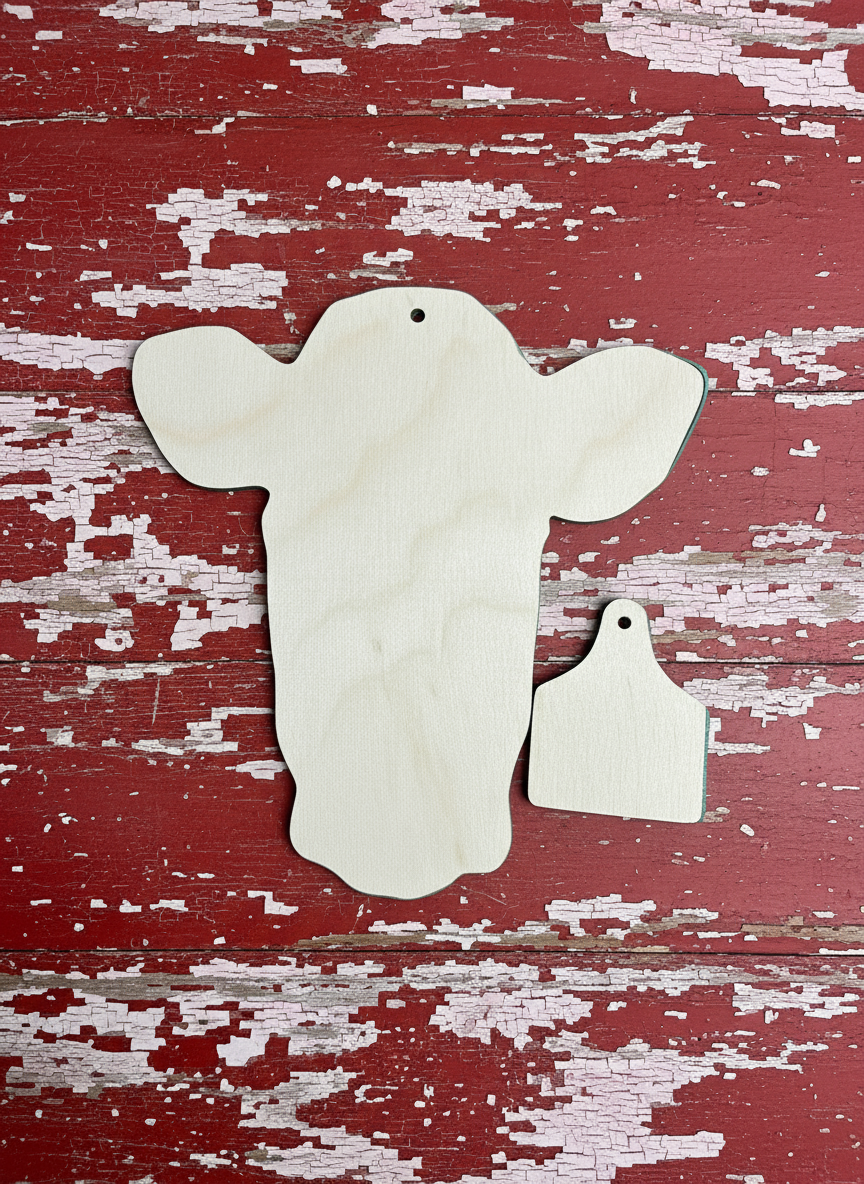 Mini cow head with tag